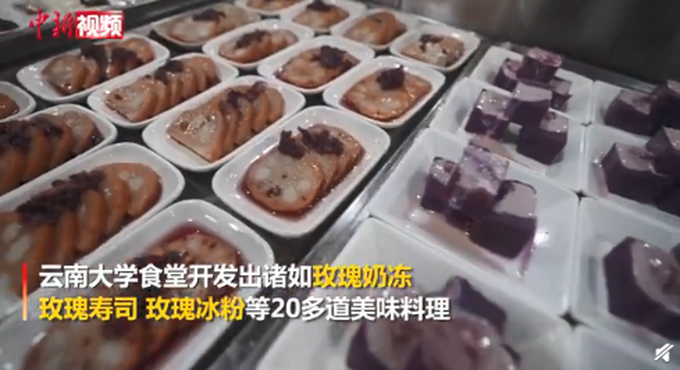 云南大学食堂推出玫瑰宴：玫瑰奶冻、玫瑰冰粉......网友酸了